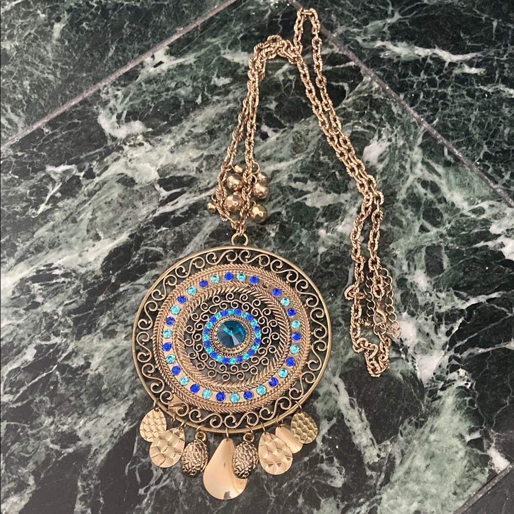 Gold and Blue Pendant Necklace